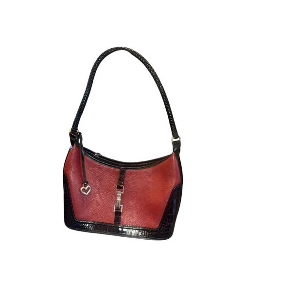 Vintage Brighton deep red pebbled leather shoulder bag with black trim